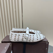 STRASS BALLET FLATS IN WHITE CALFSKIN