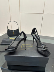 BALMAIN 25S LIPS SANDALS 10 IN BLACK SUEDE