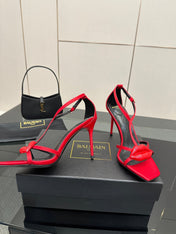 BALMAIN 25S LIPS SANDALS 10 IN CRIMSON RED SATIN