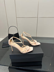 BALMAIN 25S LIPS SANDALS 10 IN BLUSH BEIGE CALFSKIN