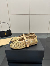 ALAIA MARY JANE FLAT 25S IN BEIGE WOVEN MESH