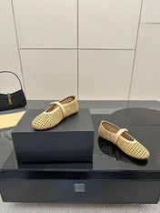 ALAIA MARY JANE FLAT 25S IN BEIGE WOVEN MESH