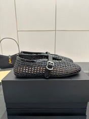 ALAIA MARY JANE FLAT 25S IN BLACK WOVEN MESH