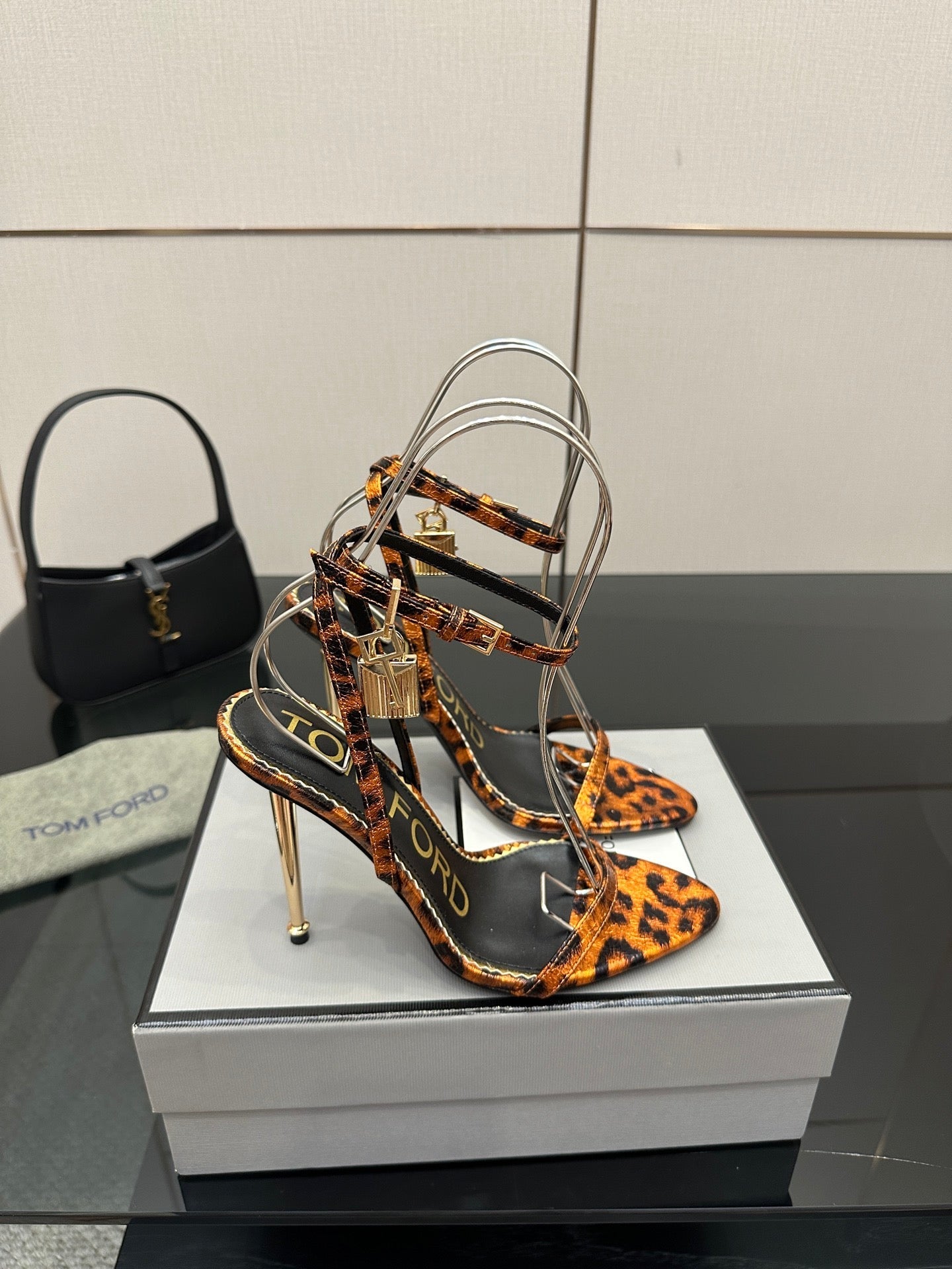 TOM FORD 26S HEELED SANDALS 100 MM IN LEOPARD PRINT CALFSKIN STYLE 4
