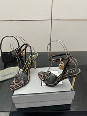 TOM FORD 26S HEELED SANDALS 100 MM IN LEOPARD PRINT CALFSKIN STYLE 1