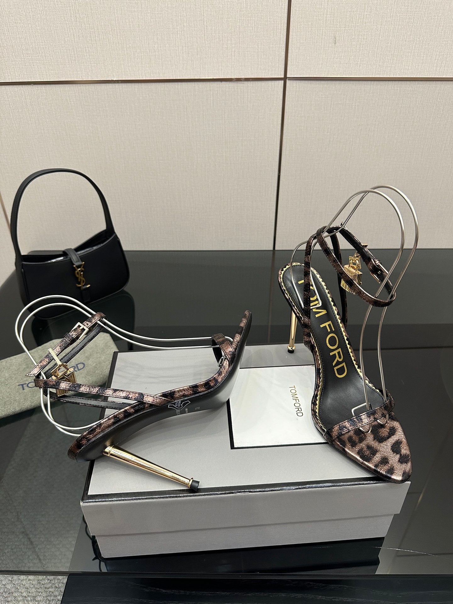 TOM FORD 26S HEELED SANDALS 100 MM IN LEOPARD PRINT CALFSKIN STYLE 1
