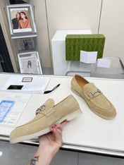 LOAFERS WITH SILVER HARDWARE IN BEIGE SUEDE