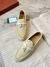 SUMMER WALK LOAFERS BEIGE SUEDE GOLD PADLOCK CHARM