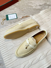 SUMMER WALK LOAFERS BEIGE SUEDE GOLD PADLOCK CHARM