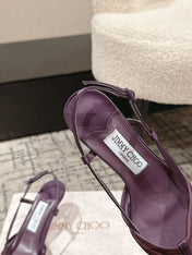 JIMMY CHOO 26S SLINGBACK HEELS 65 MM IN DEEP PURPLE FABRIC