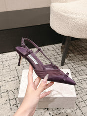 JIMMY CHOO 26S SLINGBACK HEELS 65 MM IN DEEP PURPLE FABRIC