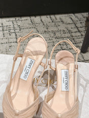 JIMMY CHOO 26S SLINGBACK HEELS 65 MM IN LIGHT NUDE PINK FABRIC