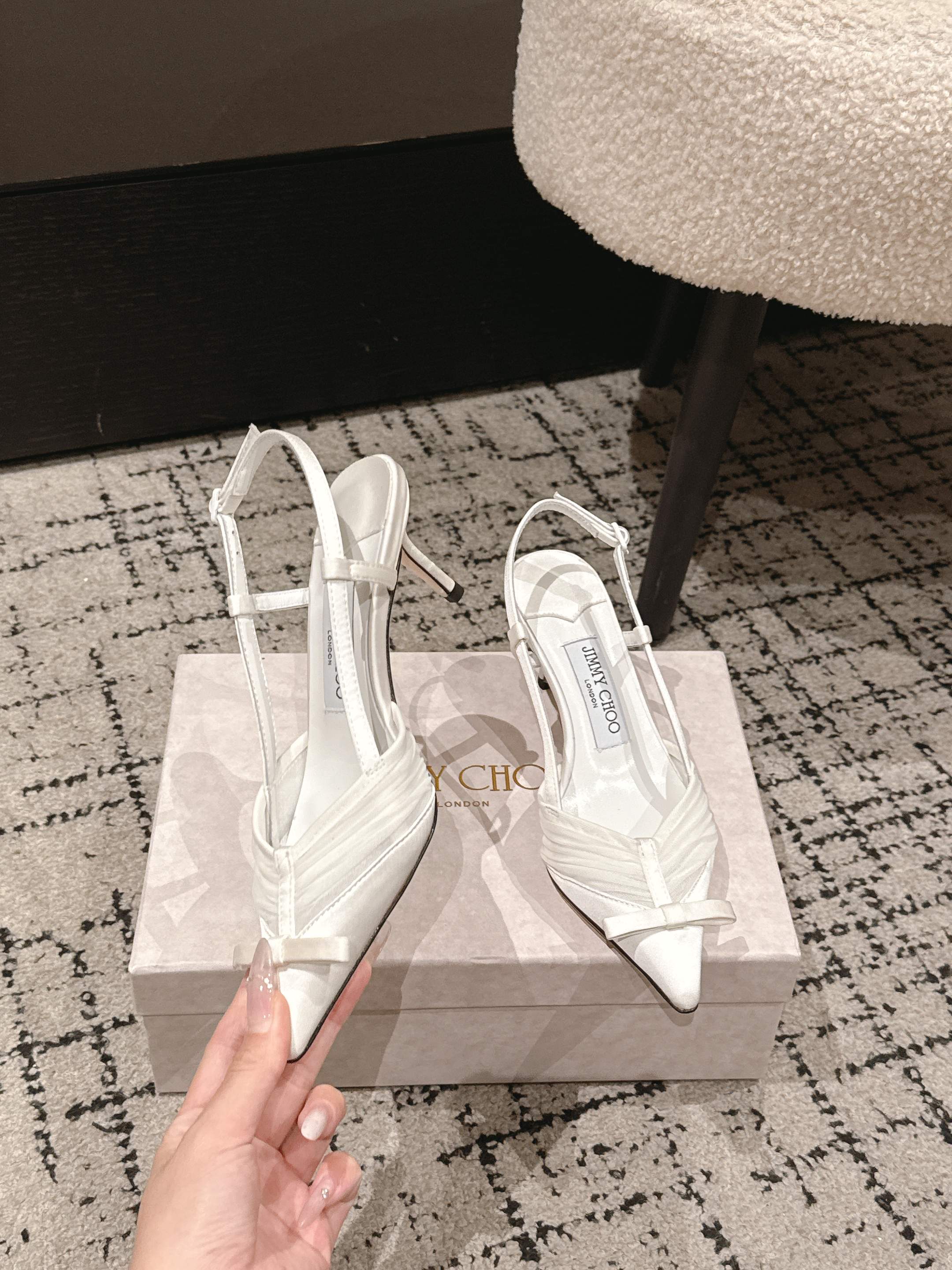 JIMMY CHOO 26S SLINGBACK HEELS 65 MM IN WHITE FABRIC