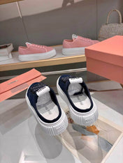 MIUMIU 26S SNEAKER MULES 45MM IN NAVY BLUE MESH