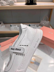 MIUMIU 26S MARY JANE BALLERINAS IN WHITE CALFSKIN