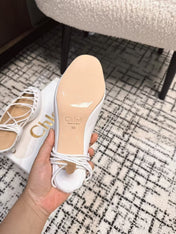CHLOÉ 26S LACE-UP HEELS 60 MM IN WHITE CALFSKIN