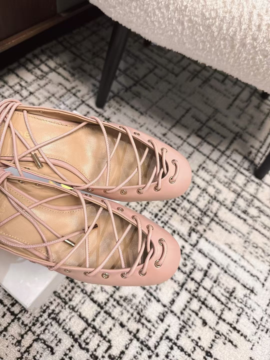 CHLOÉ 26S LACE-UP HEELS 60 MM IN NUDE PINK CALFSKIN