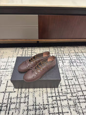 MIUMIU 26S LACE UP BOW LOAFERS IN DARK BROWN CALFSKIN