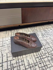 MIUMIU 26S LACE UP BOW LOAFERS IN DARK BROWN CALFSKIN