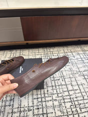 MIUMIU 26S LACE UP BOW LOAFERS IN DARK BROWN CALFSKIN
