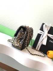 CHANEL 26S CLASSIC FLAP BAG 21 IN BROWN AND BLACK SEQUINS