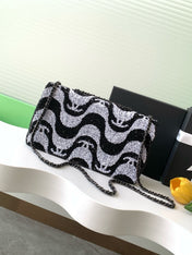 CHANEL 26S CLASSIC FLAP BAG 21 IN BLACK MIX WHITE SEQUINS STYLE 5