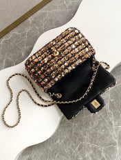 CHANEL 26S CLASSIC FLAP BAG 21 IN BLACK MIX BRONZE GOLD SEQUINS