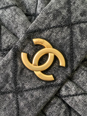 CHANEL 25S MAXI BOW BAG 38 IN DARK GREY DENIM WITH GOLD HARDWARE