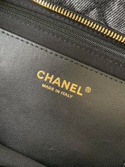CHANEL 25S MAXI BOW BAG 38 IN DARK GREY DENIM WITH GOLD HARDWARE