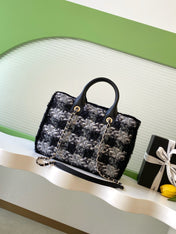 CHANEL 25S SHOPPING BAG 34 IN BLACK MIX GREY TWEED
