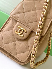 CHANEL 25S HOBO BAG 22 IN BEIGE BROWN CAVIAR LEATHER WITH GOLD HARDWARE
