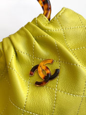 CHANEL 26S HAND BAG 12 IN LIME YELLOW LAMBSKIN GOLD HARDWARE