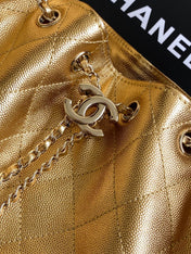 CHANEL 25S HOBO BAG 30 IN METALLIC GOLD CAVIAR LEATHER
