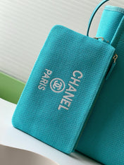 CHANEL 25S TOTE BAG 38 IN TURQUOISE BLUE CANVAS
