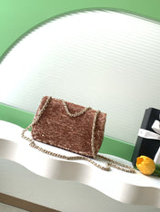 CHANEL 26S SEQUINS FLAP BAG 21 IN BROWN TWEED AND CALFSKIN GOLD HARDWARE