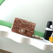 CHANEL 26S SEQUINS FLAP BAG 21 IN BROWN TWEED AND CALFSKIN GOLD HARDWARE