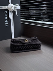 CHANEL 26S SMALL CLASSIC FLAP BAG 21 IN BLACK OPEN-WEAVE CROCHET GOLD HARDWARE