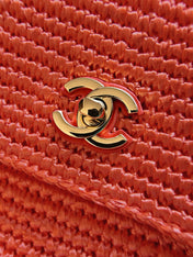 CHANEL 26S FLAP BAG 25 IN CORAL ORANGE RAFFIA