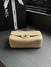 CHANEL 26S CLASSIC MINI FLAP BAG 20 IN BEIGE CAVIAR LEATHER