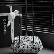 CHANEL 26S SHOULDER BAG 28 IN BLACK AND WHITE SPOTTED PRINT PONY HAIR