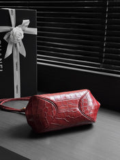 CHANEL 26S SHOULDER BAG 28 IN DARK RED CROC-EMBOSSED CALFSKIN