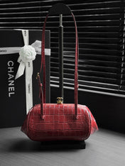 CHANEL 26S SHOULDER BAG 28 IN DARK RED CROC-EMBOSSED CALFSKIN