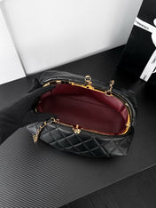 CHANEL 26S SHOULDER BAG 27 IN BLACK LAMBSKIN WITH CHAIN STRAP