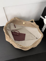 CHANEL 26S SHOPPING TOTE BAG 45 IN BEIGE QUILTED SUEDE