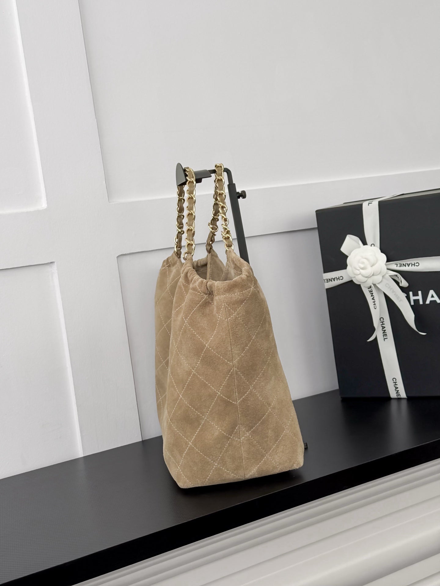 CHANEL 26S SHOPPING TOTE BAG 45 IN BEIGE QUILTED SUEDE