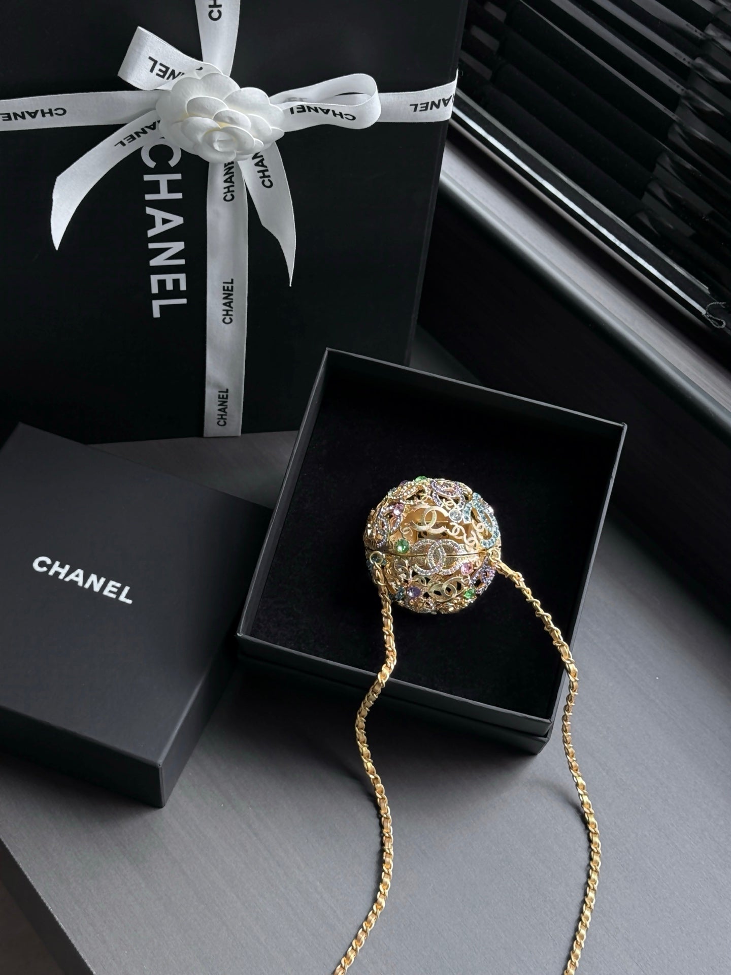 CHANEL 26S MINI SPHERICAL BAG IN MULTICOLOR CRYSTAL-EMBELLISHED