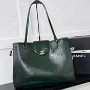CHANEL 26S SHOPPING TOTE BAG 46 IN DARK GREEN CROC-EMBOSSED CALFSKIN
