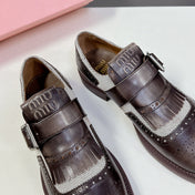 UNIQUE THICK-SOLED OXFORD SHOES BROWN MIX CREAM CALFSKIN