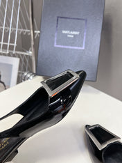 SL SQUARE BUCKLE SLINGBACK BLACK POLISHED CALFSKIN