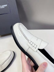 YSL 25S SAINT LAURENT LOAFERS IN WHITE PATENT CALFSKIN